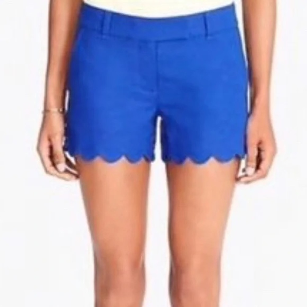 J. Crew Linen Blend Scallop Hem Flat Front Chino Bright Blue Short Women’s Sz 2